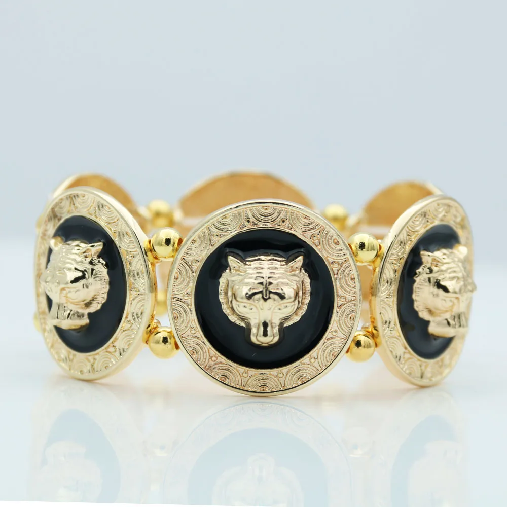 

Hip Hop Alloy Oil Drop Animal Tiger Head Elastic Bracelet Charm Bracelet Women Men's Rock Punk Wristband Jewelry Gift