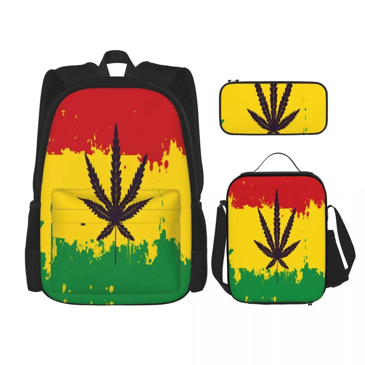 

School Bags for Teenagers Marijuana With Hemp Leaf Of Rasta Flag School Backpack Set Rucksack Bagpack Kids Cute Book Bags