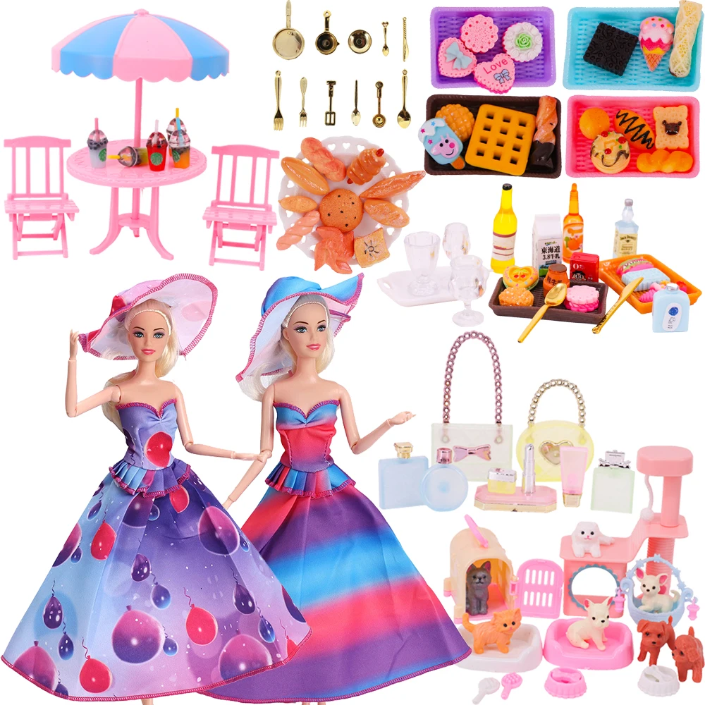 Barbies Dress+Picnic Miniature Items For Barbie Clothes Acce