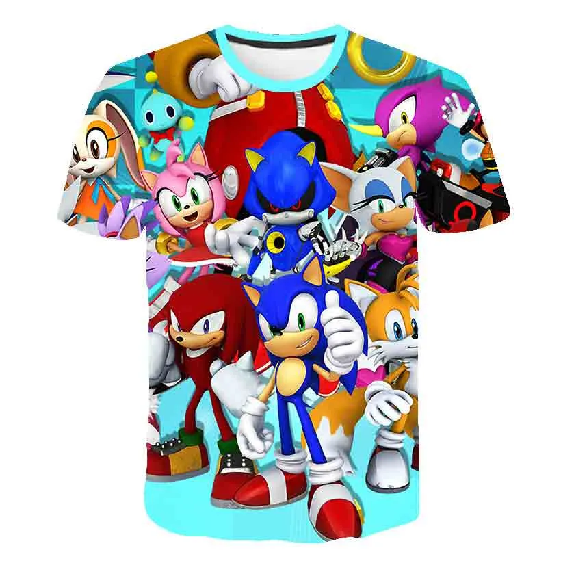 

Sonic T-Shirt Japanese Anime Cartoon Fun Short Sleeve Shirt Boys Girls Street Fashion Harajuku Children's 4-14 year old Tops