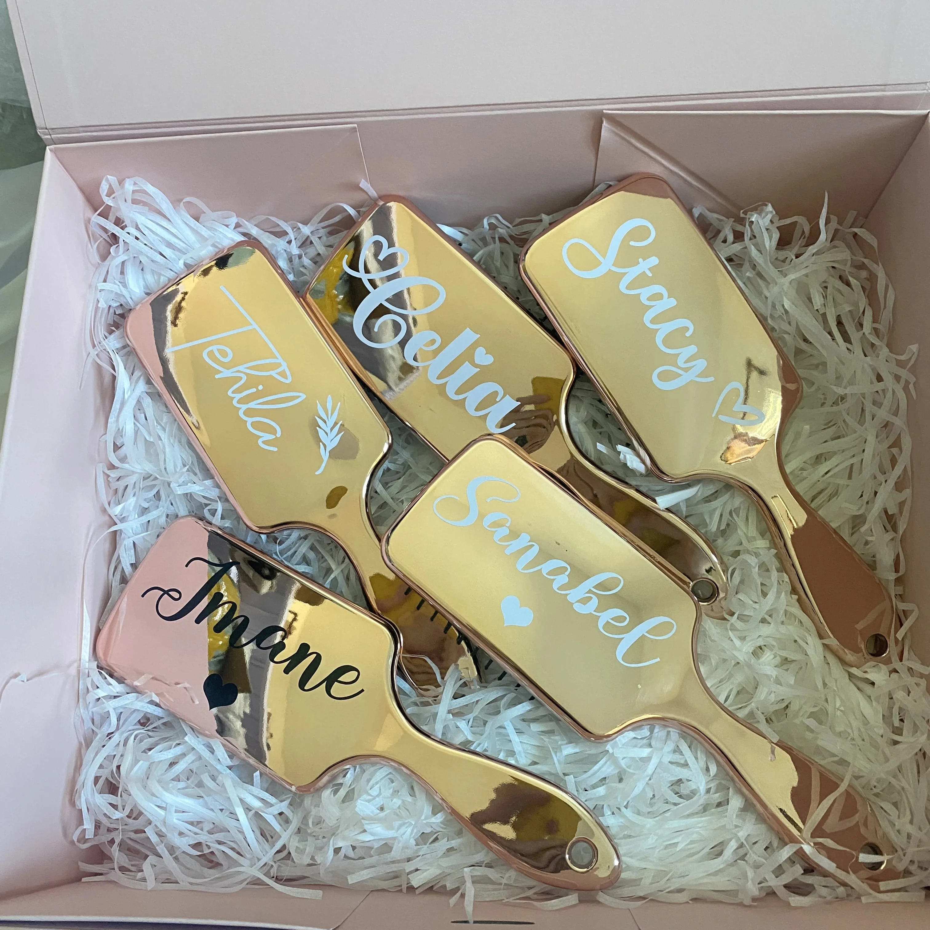 Personalized Hair Brush Bride Custom Rose Gold Airbag Mirror