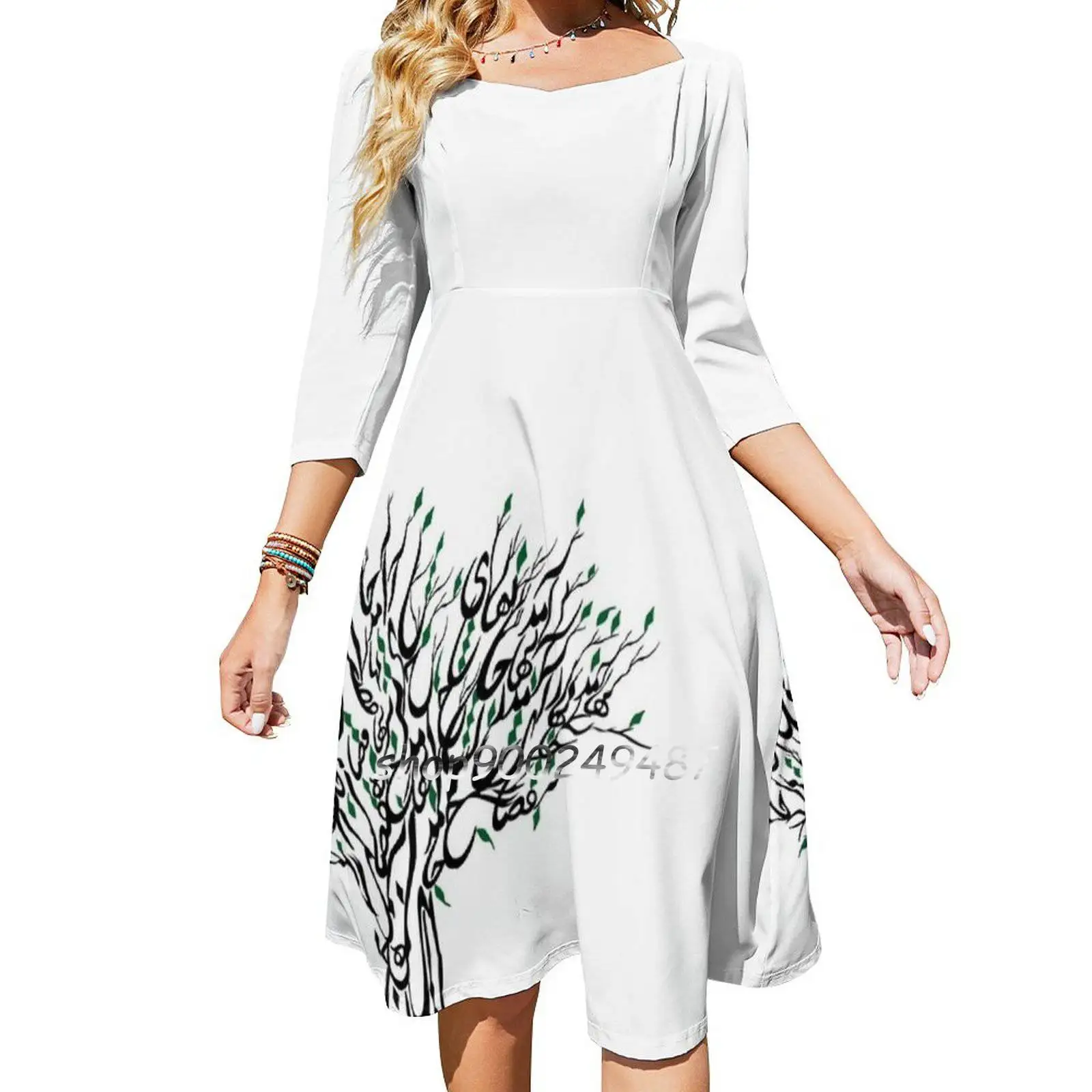 

Spring , آمد بهار جانها ای شاخ تر برقصا Flare Dress Square Neck Dress Elegant Female Fashion Printed Dress آمد بهار جانها ای