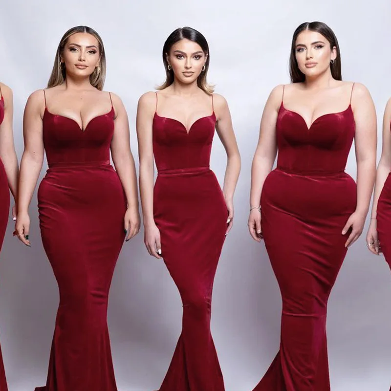 Women Elegant Velvet Gowns Spaghetti Deep V-neck Sleeveless Backless Long Party Dress Fashion Slim Waist Mermaid Evening Dresses