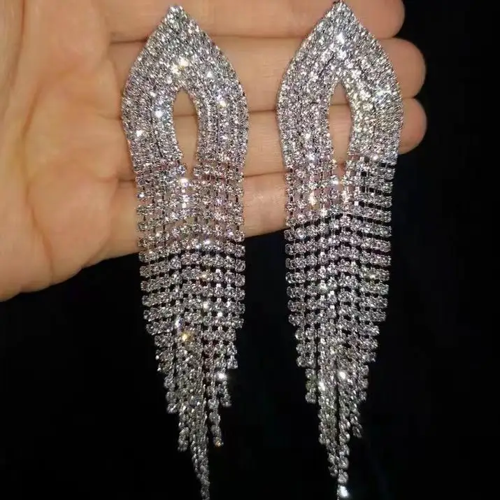 

New Exaggerated Full Rhinestone Long Earrings For Women Party Wedding Jewelry Shiny Crystal Statement Dangle Pendientes Brincos