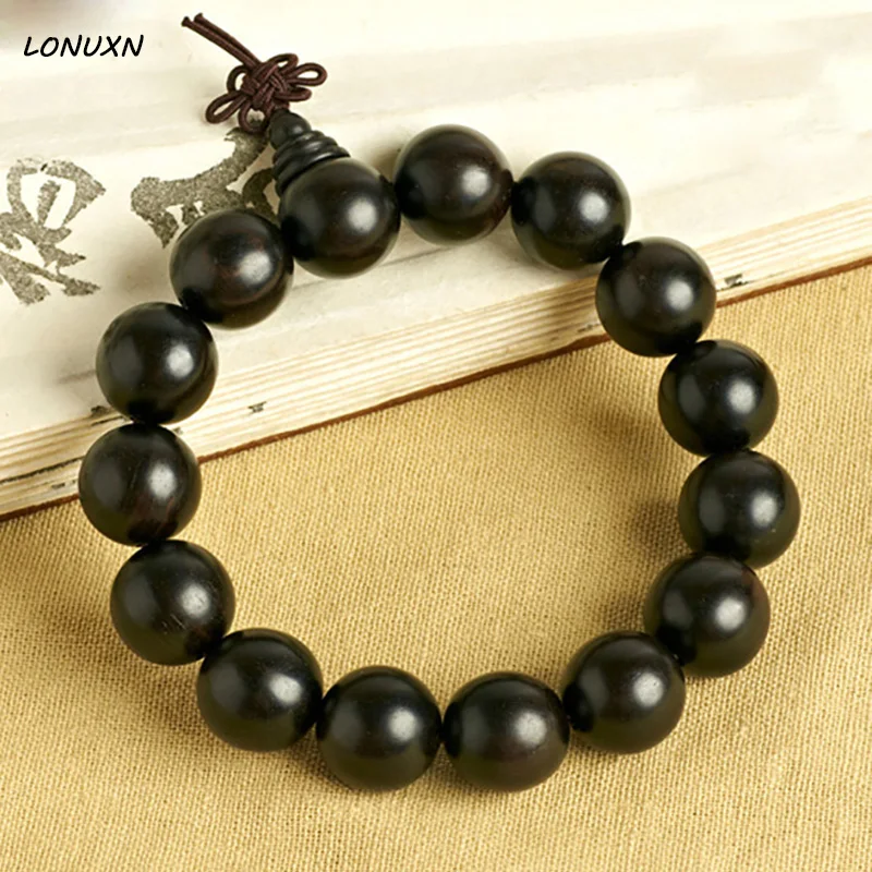 

Authentic Indonesia 18/20mm Natural Ebony Prayer Beads Tibetan Buddhist Bracelets Mala Buddha Rosary Wooden Jewelry Men / Women