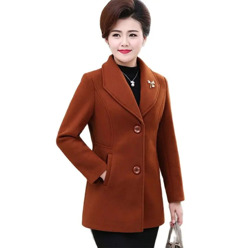 

Middle-aged Mother Spring And Autumn Woolen Coat Female Fashion Middle-aged And Elderly Long Loose Winter Casual Woolen Overcoat