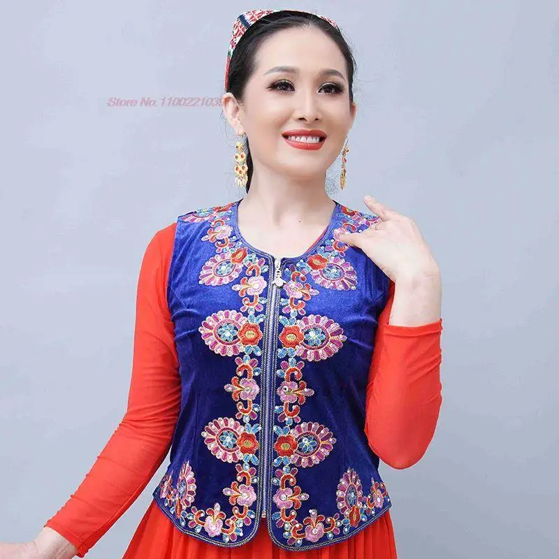

2023 китайский этнический жилет, костюм Тан, женский жилет в стиле Харадзюку, бархатный жилет с блестками и цветами в национальном стиле, винтажный жилет без рукавов