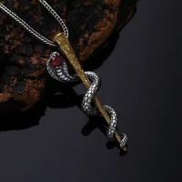 domineering king cobra snake pendant necklace for mens womens vintage silver color red gems crystal animal necklace jewelry