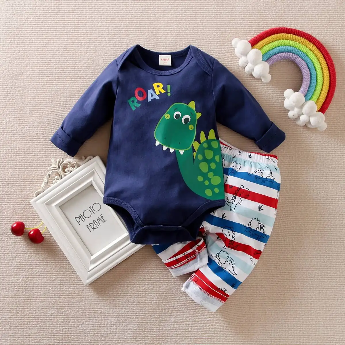 

Hibobi Дизайнерский Костюм для маленьких мальчиков из 2 предметов, повседневный Детский костюм с длинным рукавом и принтом динозавра, детская ...