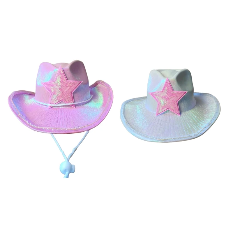 

Vintage Fedora Hat Unisex Felt Ladies Cowboy Hats with Sequins Star Pattern Western Style Top Bonnet Men's Cosplay Hat