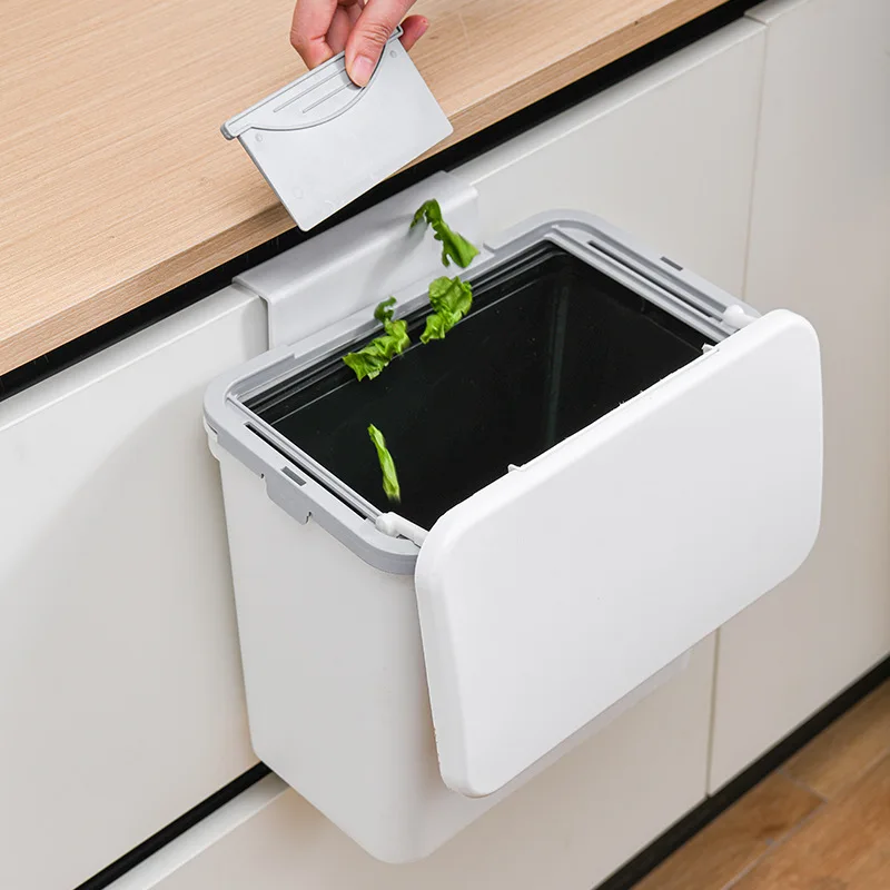 

9L large capacity kitchen with lid hanging trash can household cabinet door sliding cover wall-mounted trash can