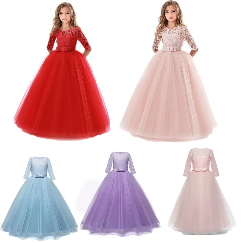 

Winter Full Sleeve Christmas Dress For Kids Party Wedding Vestidos Flower Girl Dresses Teenager Girl Ball Gowns Children Costume