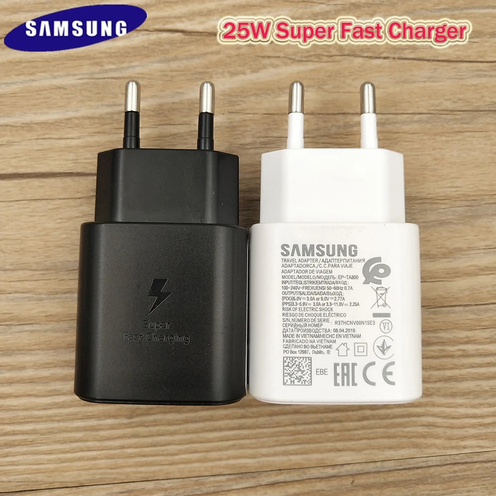 

Original Samsung A53 A33 A52 A32 F52 S22 S21 S20 Super Fast Charger 25W EU Power Adapter EP-TA800 For Galaxy S10 5G Type C Cable