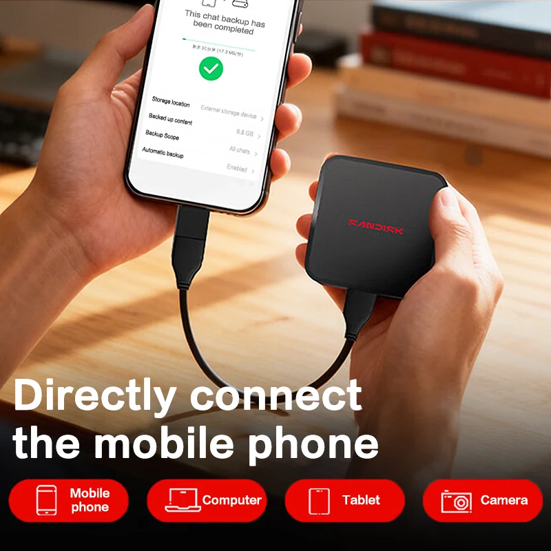 Фото Портативный SSD-накопитель SanDisk ELE Mini 1 ТБ/2 ТБ с разъемами Type-A и Type-C для iPhone 15 PRO, планшетов и ПК, внешний твердотельный накопитель. №4