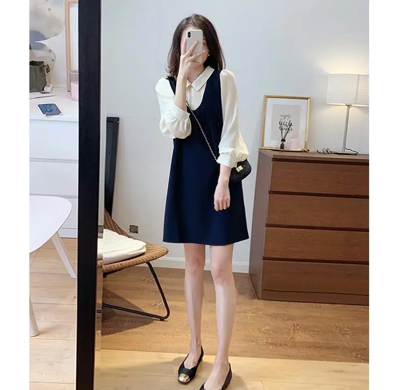 Осень 2024 платье для беременных в стиле преппи платья свободного кроя с длинным