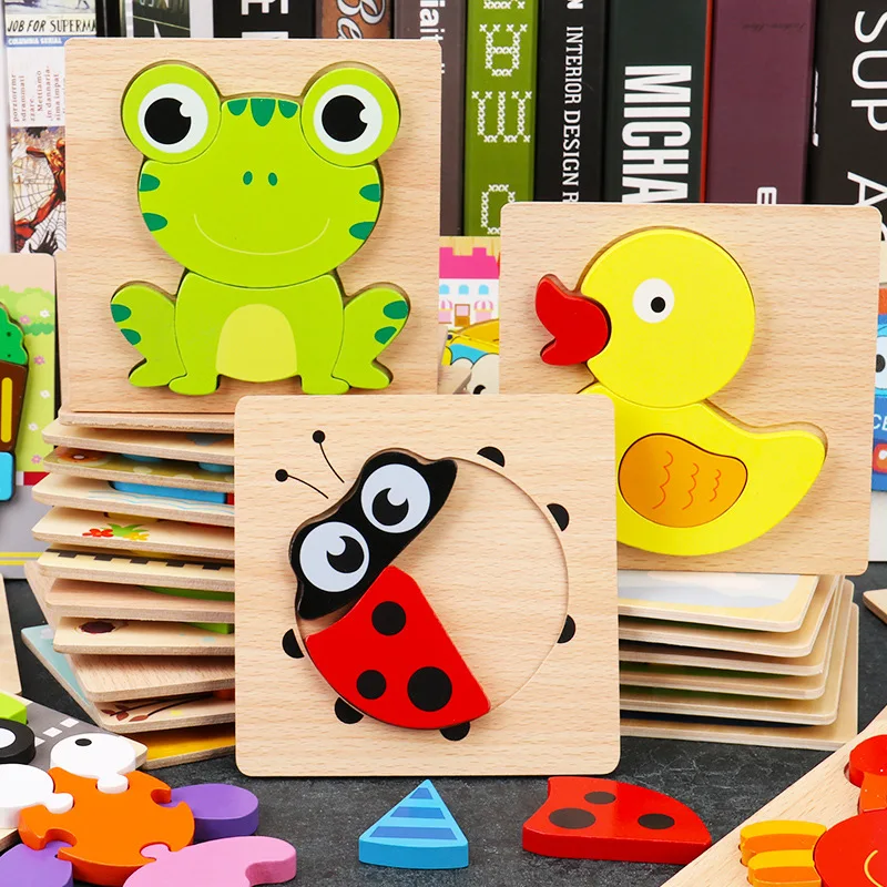 

Baby Wooden Toys Intelligence 3D Puzzle Cartoon Animal Jigsaw Puzzle Kids Early Learning Educational Toys for Children