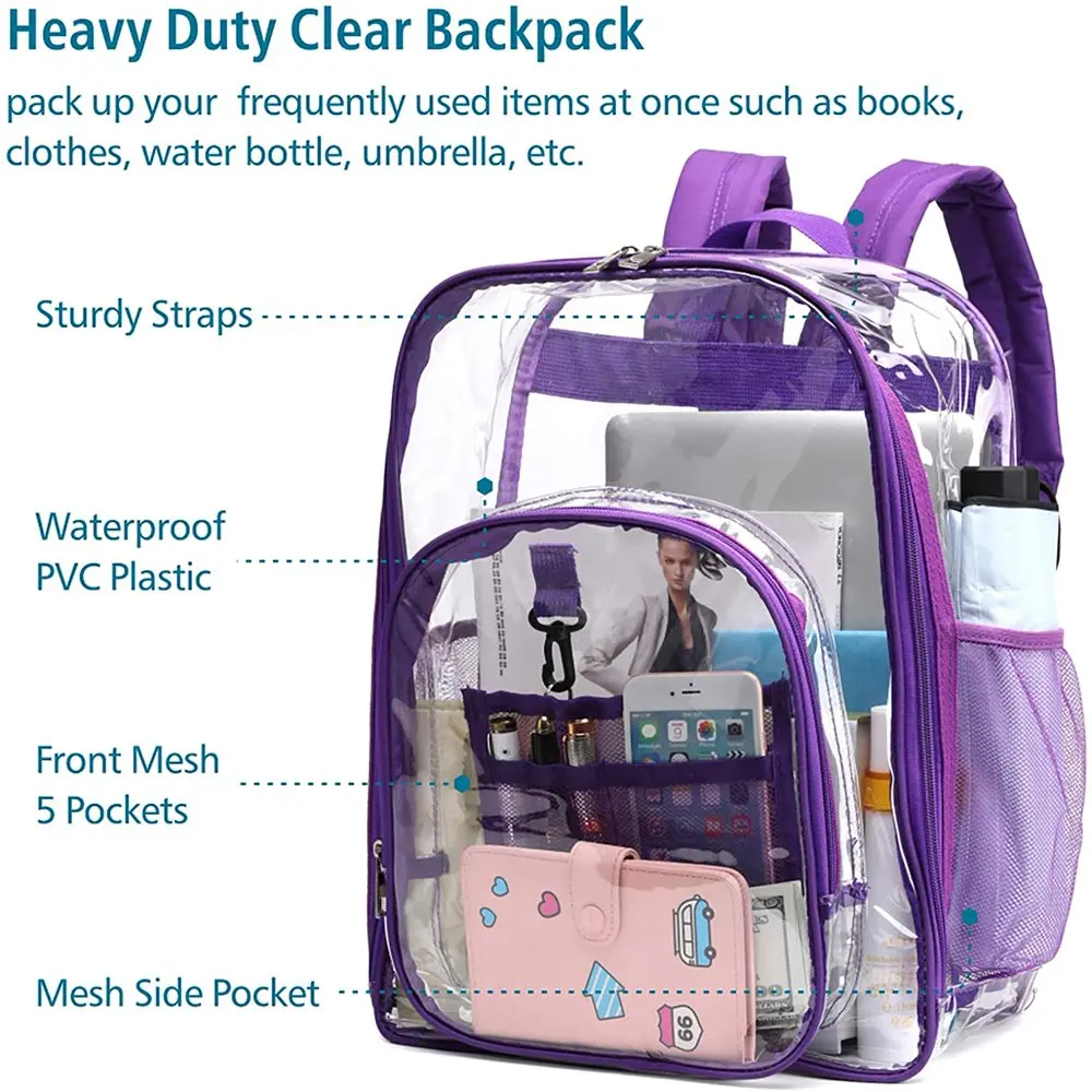 Heavy Duty Transparent Clear Backpack See Through Backpacks for School,Sports,Work,Stadium,Security Travel,College