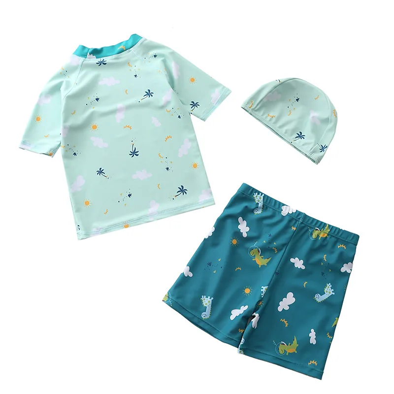 Swimsuit Kids Cartoon Dinosaur Print Boys Swimwear Short Sleeve Sun UV Protection Beach Baby Swimming Wear Bathing Suit Toddler