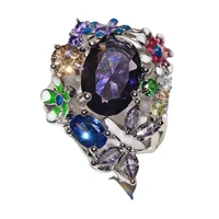 new set earrings ring purple zircon butterfly flower temperament womens jewelry