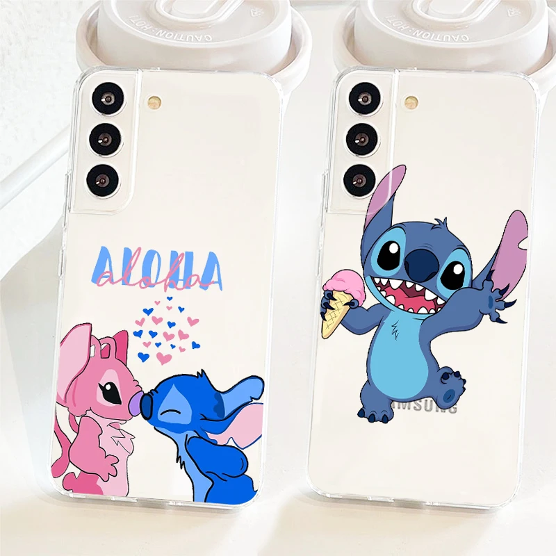

Disney Lilo & Stitch Cute Phone Case For Samsung S22 S21 S20 FE Ultra Pro Lite S10 S10E S9 S8 S7 Plus 5G Transparent Cover