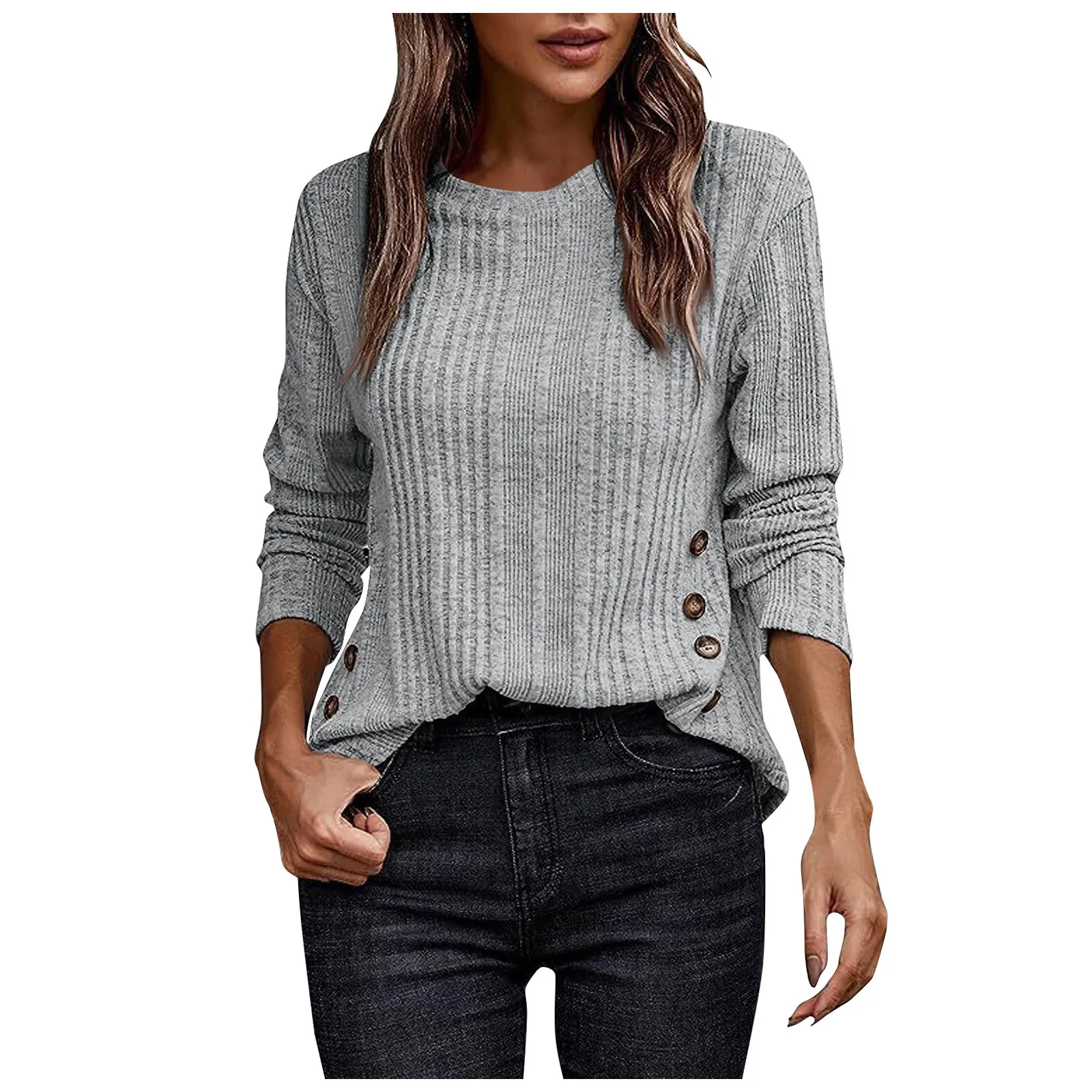 

Plus Size Womens Sweaters 2023 Fashion Women's Pullovers Button Long Sleeve Loose Knitted Sweater Tops for Women