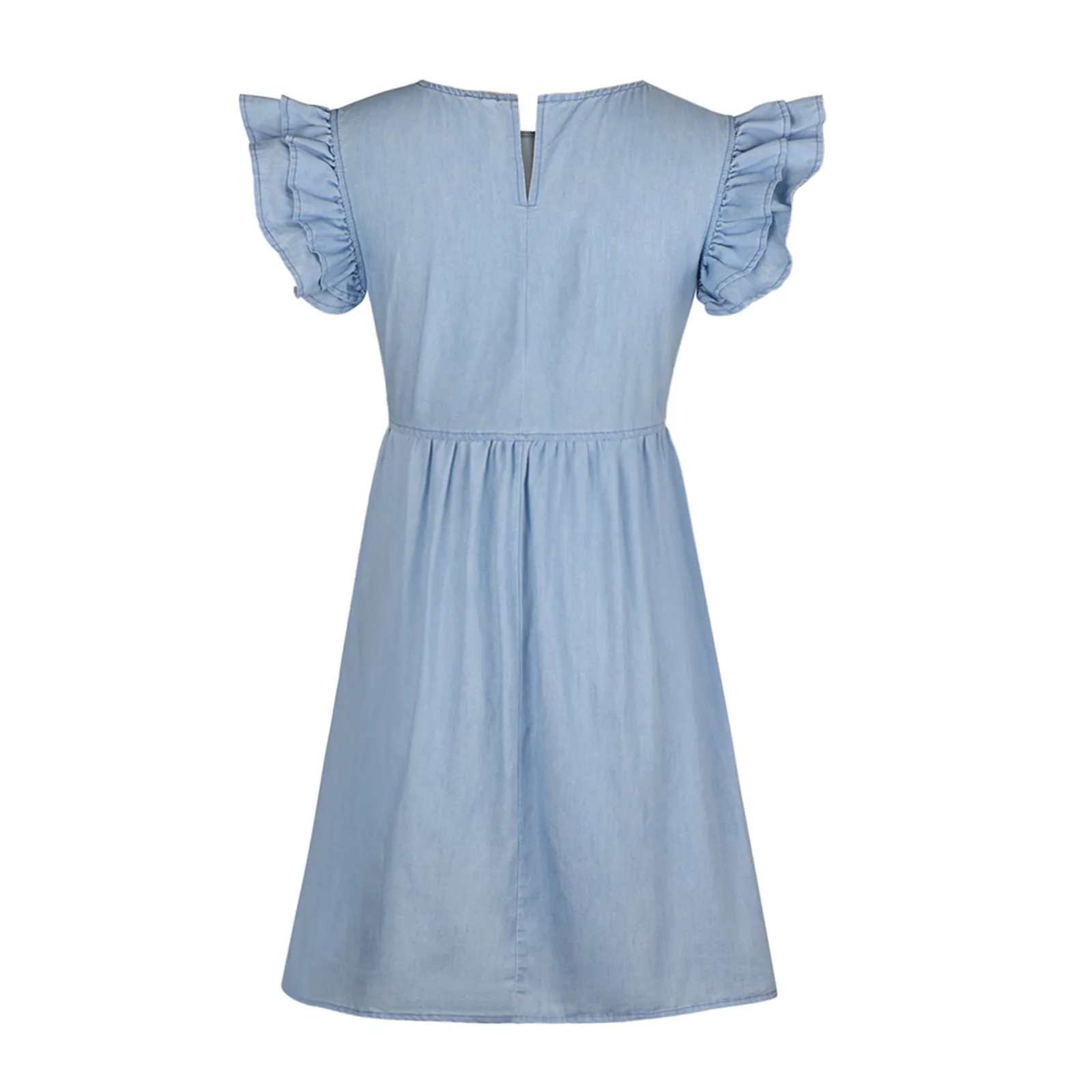 Женское летнее джинсовое платье однотонное повседневное свободное с круглым