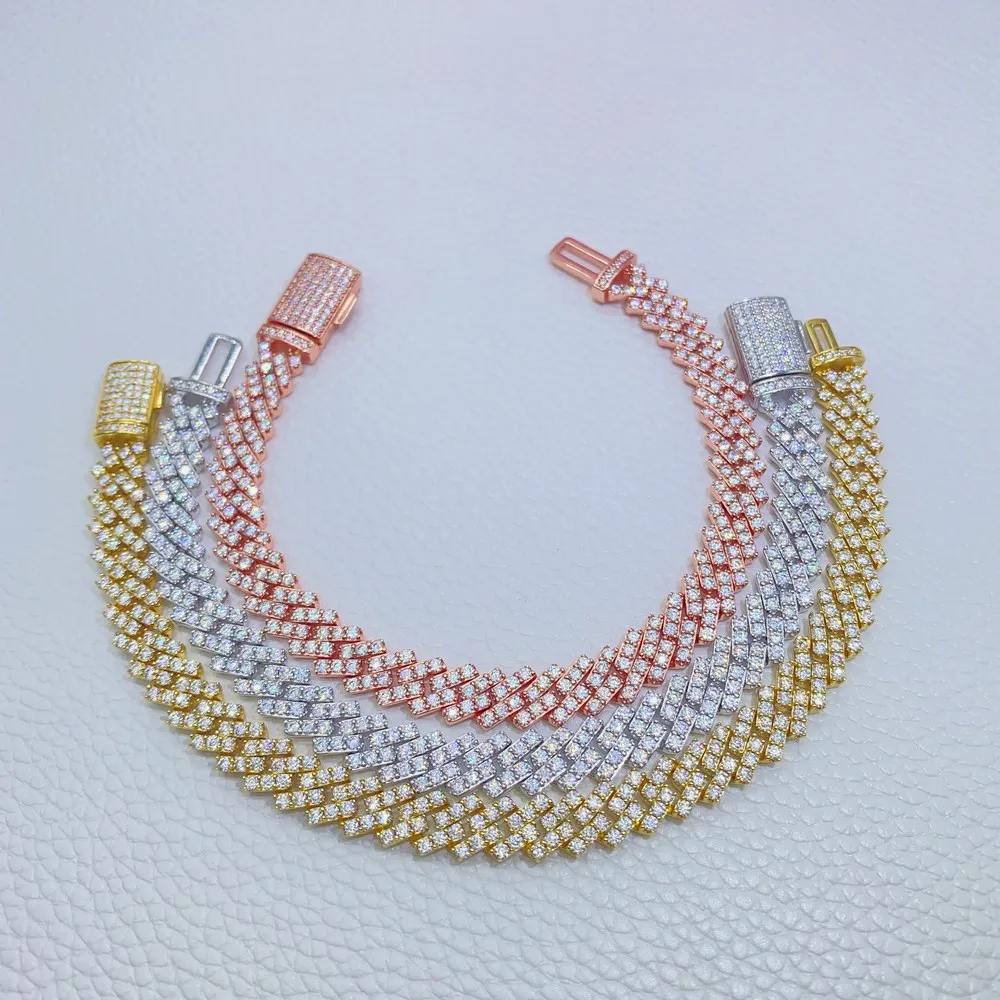 8mm Width Moissanite Bracelet For Men Women S925 Silver Cuban Chain Bracelets Real Diamonds Hip Hip Jewelry With GRA