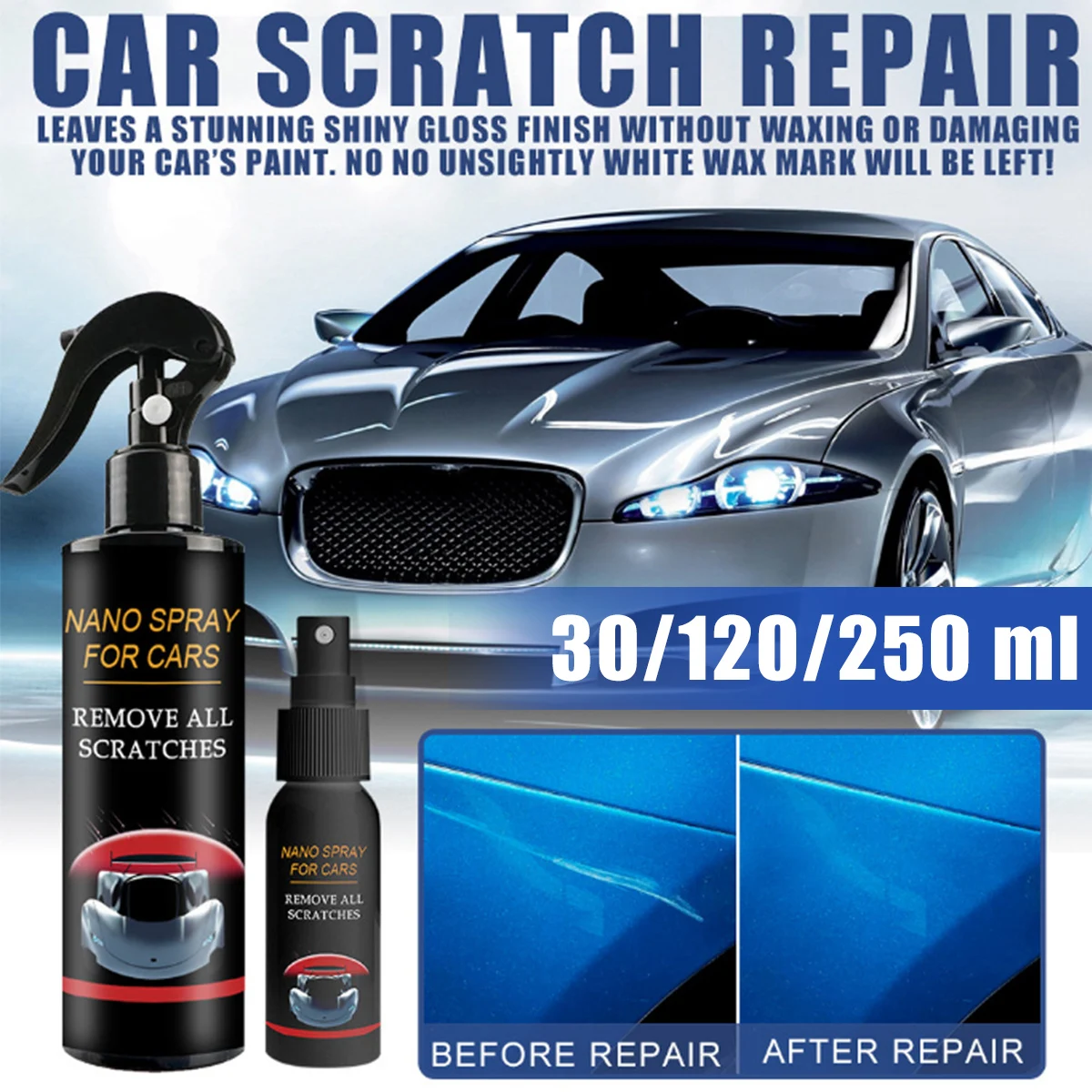 

New 30ml/120ml/250ml Car Scratch Remover Odourless Car Scratch Repair Nano Spray Vehicle Scratch Repair Spray Kit with Sponge