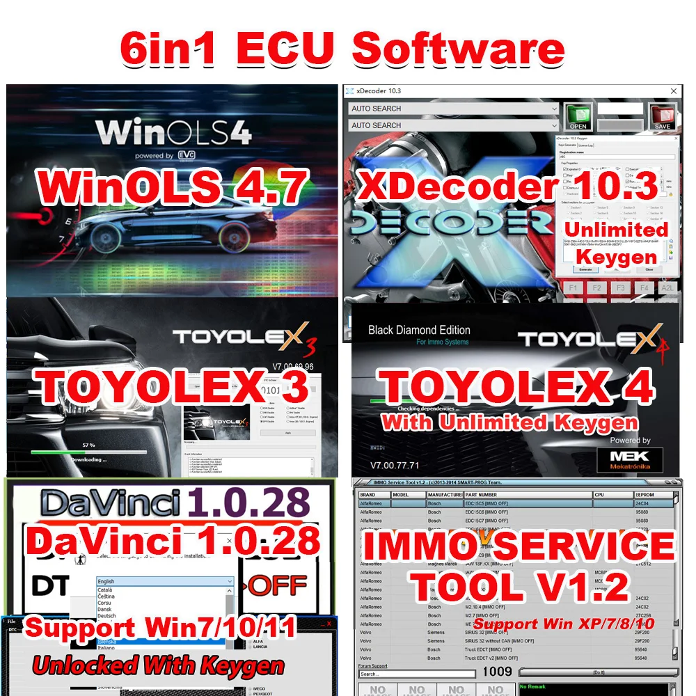 

Программное обеспечение ЭБУ 6 В 1, WinOLS 4,7 Xдекодер 10,3 TOYOLEX3 TOYOLEX 4 DaVinci 1,0,28 СЕРВИС IMMO ​ ИНСТРУМЕНТ V1.2 Программное обеспечение для ремонта автомобиля