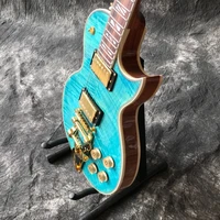 custom shop jazz electric guitar golden hardware tiger flame green color guitarra vibrato system