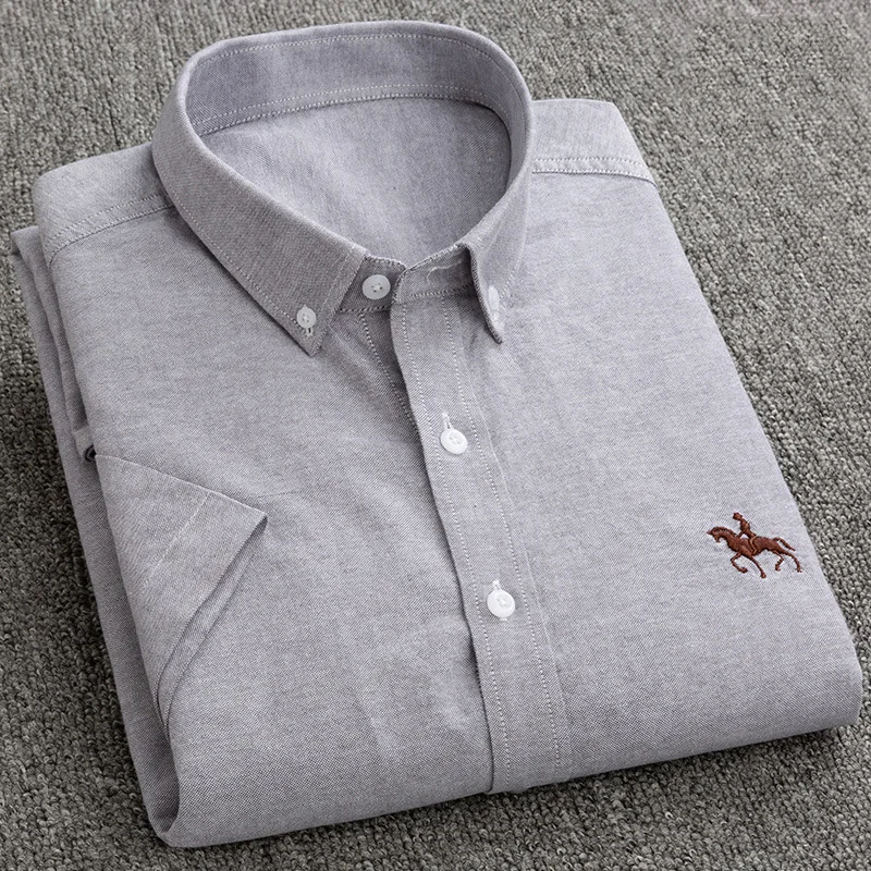 Summer 100% Cotton Oxford Short Sleeve Camisas Masculina Casual Slim Fit 6XL Mens Fashion Shirt