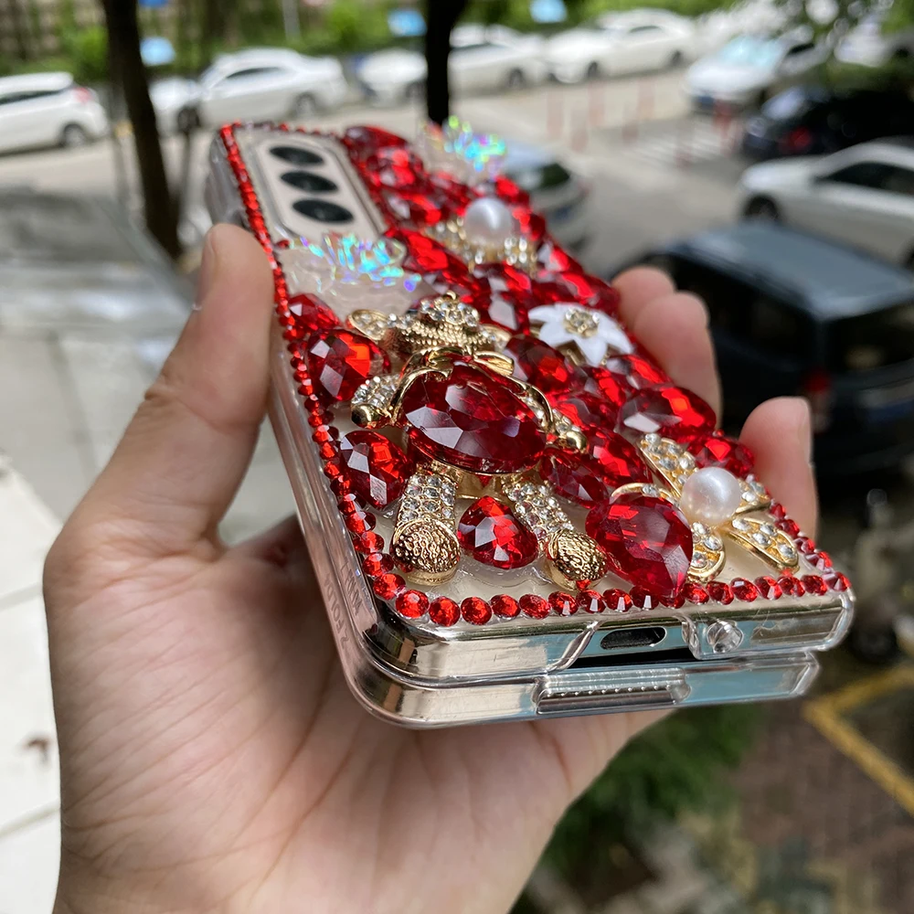 Жесткий чехол для телефона из поликарбоната с блестящими стразами и милым 3D