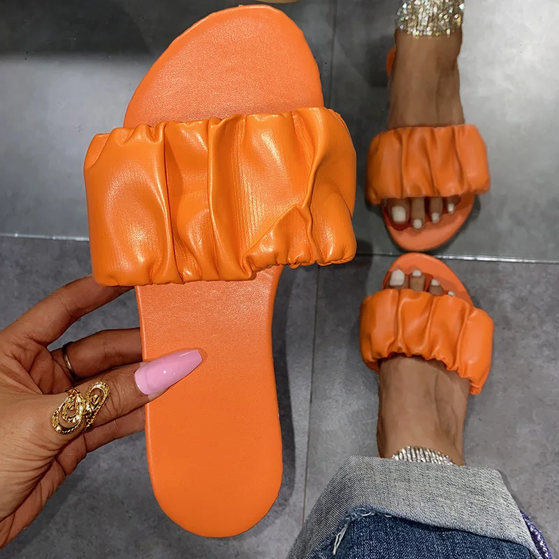 Plus Size Brand Design Women Falt Heels Slipper Summer 2021 Fashion Leather Sildes Ladies Mules Shoes Sapatos De Mujer