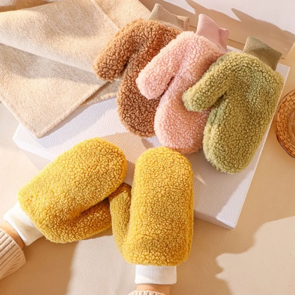

Cute Cartoon Plus Velvet Thick Full Finger Plush Gloves Knit Mittens Hanging Neck