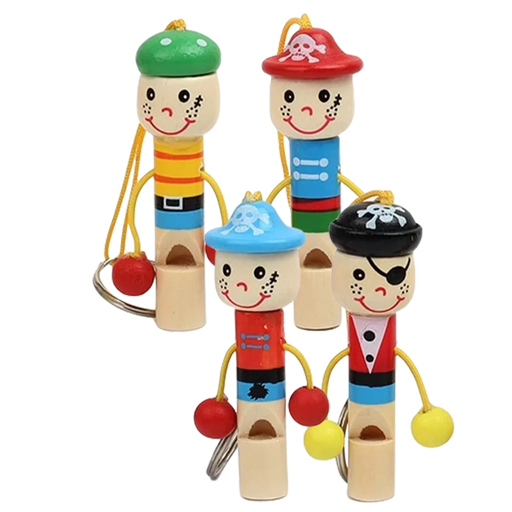 

4 Pcs Wooden Baby Toys Whistle Kid Instrument Cute Children Kids Pirate Whistles Keychains Party Favors Antistress ship