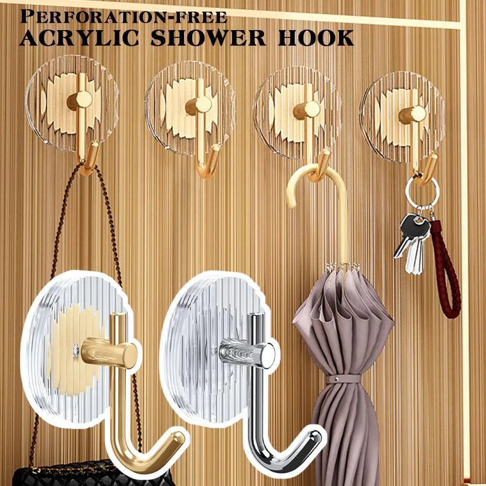 

Adhesive Wall Hooks Acrylic Shower Heavy Duty Hooks For Hanging Gold Self-adhesive Hooks Towel Holder Bathroom Accessories H5G9