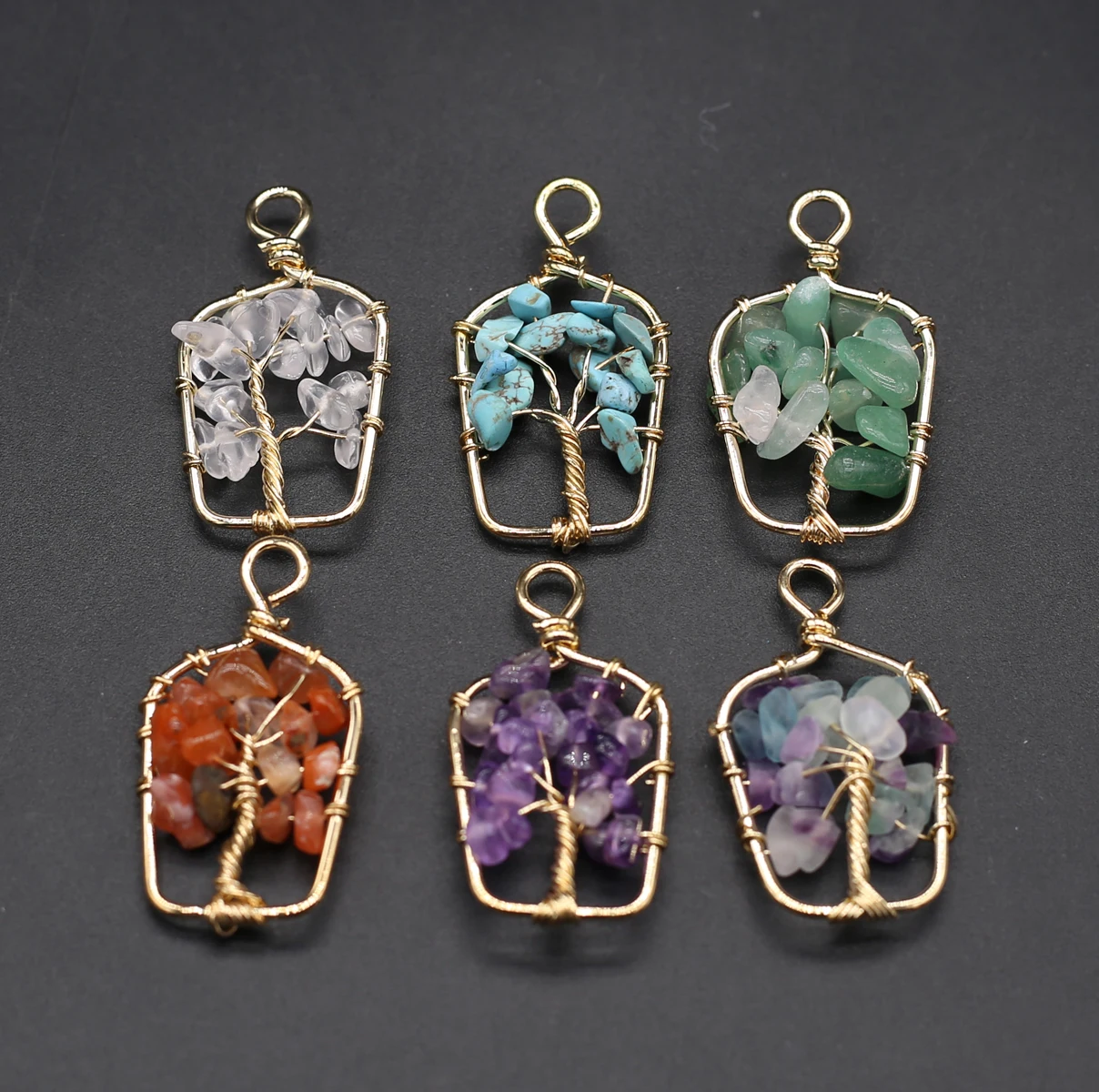 

Natural Stone Pendants Tree of Life Amethysts Turquoise for Charms Jewelry Making Diy Women Necklace Earring Gifts