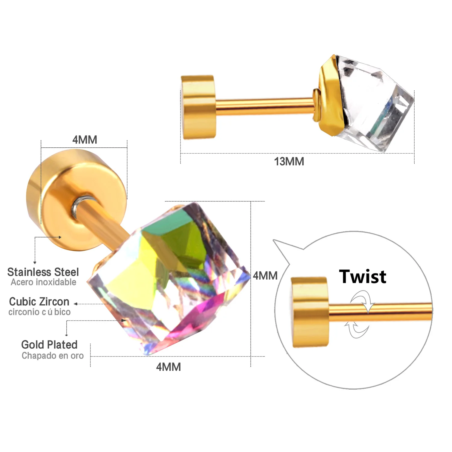 Серьги-гвоздики LUXUSTEEL С Завинчивающейся Застежкой Из Нержавеющей Стали