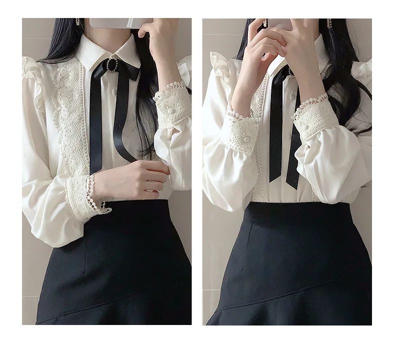 

XUAN Phd Single Breasted Button Solid Peter Pan Collar Top White Shirts Blouses Autumn Spring Basic Office Lady Work Wear Women