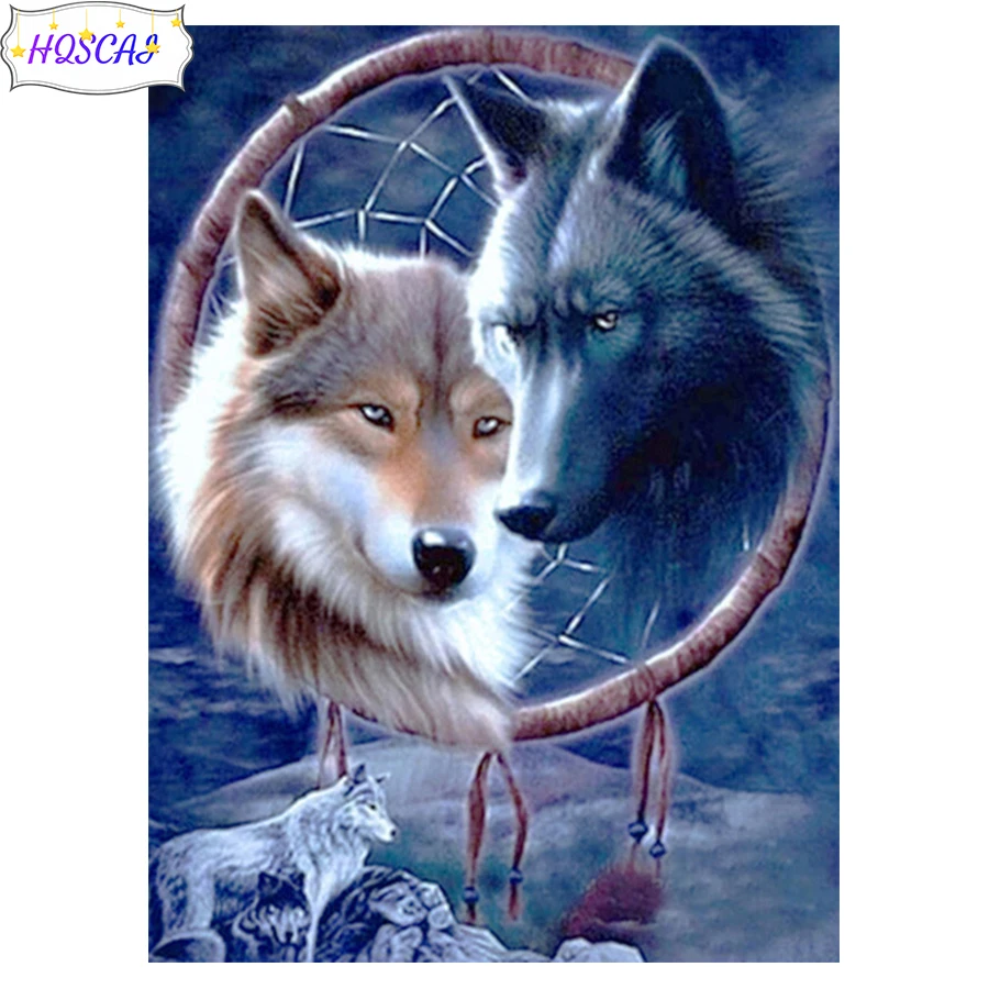 

5D алмазная живопись «сделай сам», животное волка, круглая квадратная Вышивка крестиком, настенные картины, украшение для дома, подарок на де...