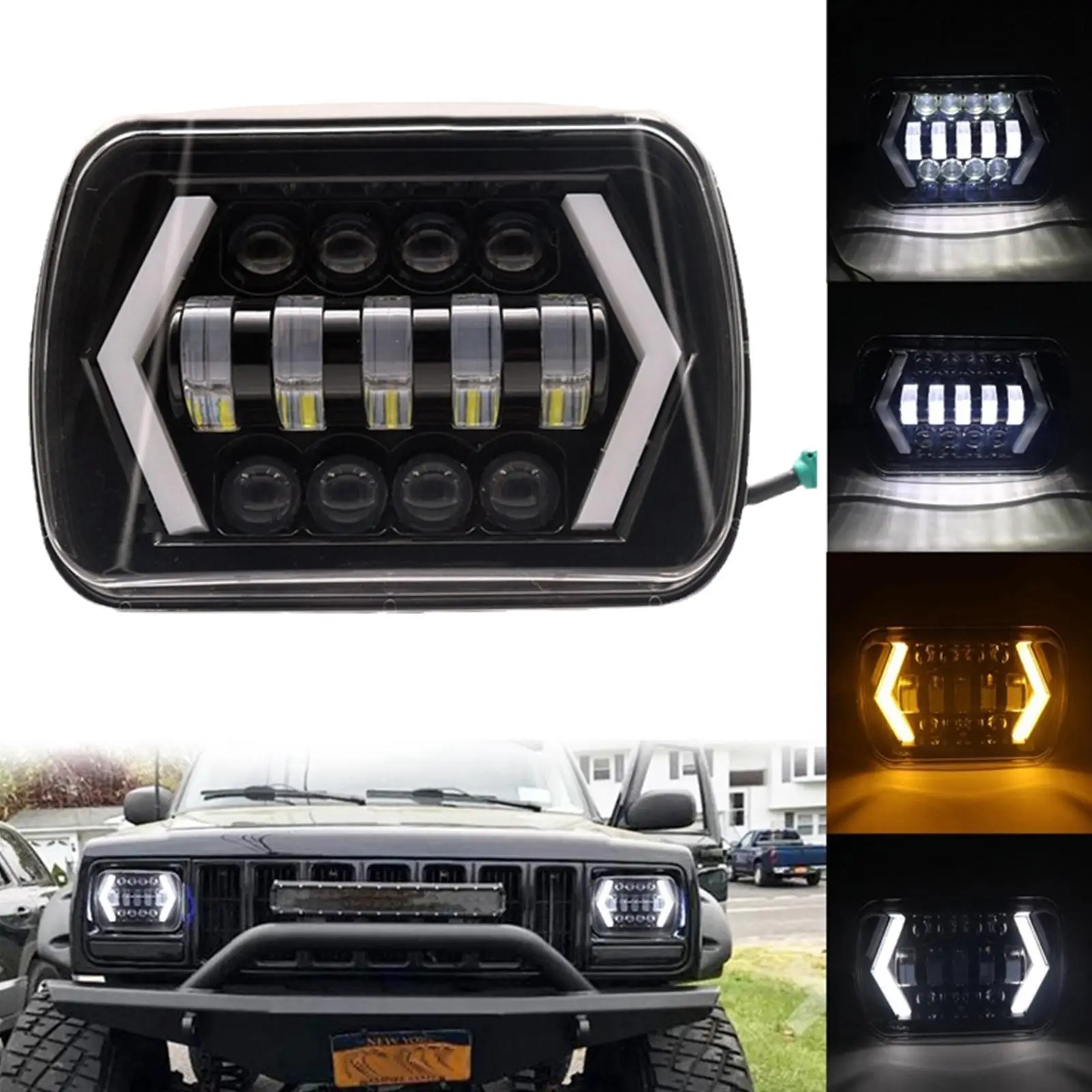 

H4 Car LED Headlight Halo LED Shockproof Rustproof Waterproof High Power LED Work Light With Arrow DRL Yellow Turn Signal