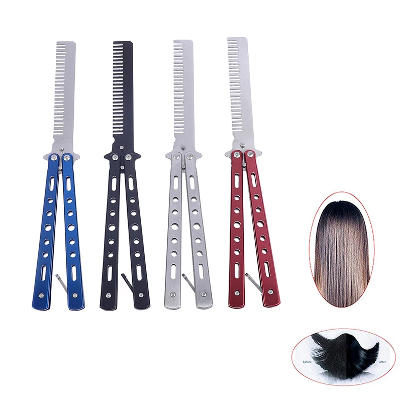 

Foldable Comb Stainless Steel Practice Training Butterfly Knife Comb Beard Moustache Brushe Salon Hairdressing Styling Tool