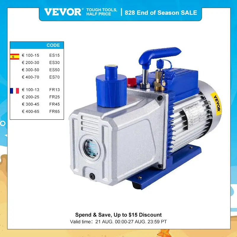 VEVOR Vacuum Pump 10 CFM 1 HP Double Stage Air Conditioning 