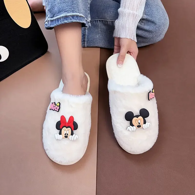 Домашние тапочки Disney с Микки и Минни зимняя пушистая обувь для пар женские туфли
