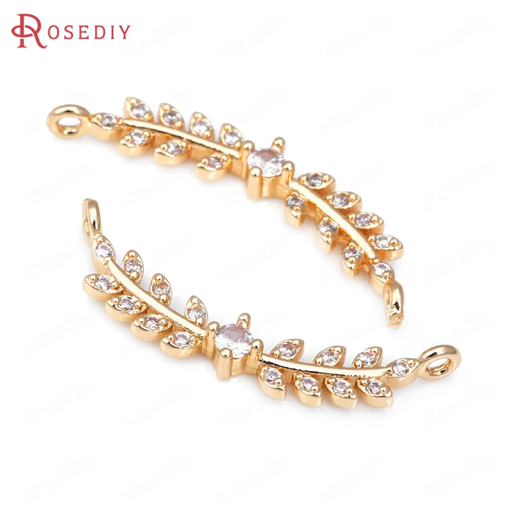 High Quality Champagne Gold Color Brass and Zircon 2 Holes Tree Branches Connect Charms Pendants Jewelry Making Diy Accessories |