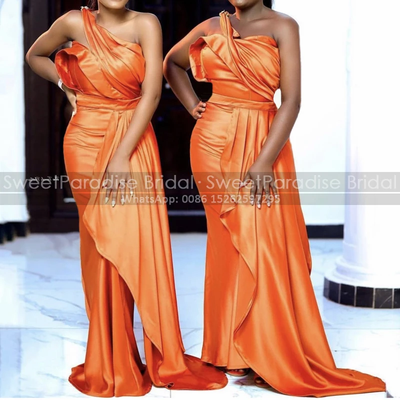 Женское длинное платье с юбкой-годе оранжевое Плиссированное Платье-футляр на