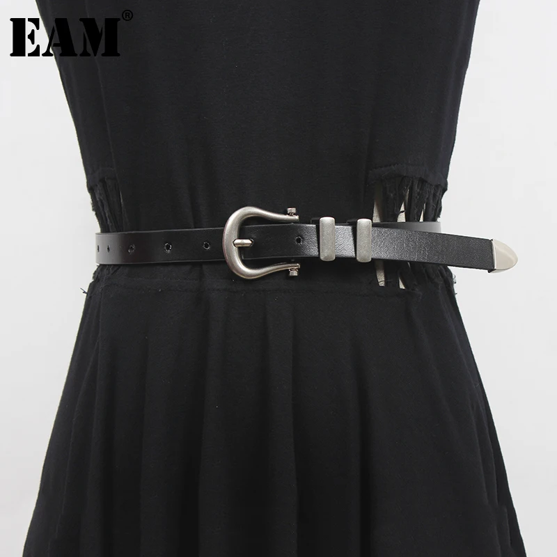 

[EAM] Pu Leather Black Metal Buckle Long Wide Belt Personality Women New Fashion Tide All-match Spring Autumn 2023 1DF2601