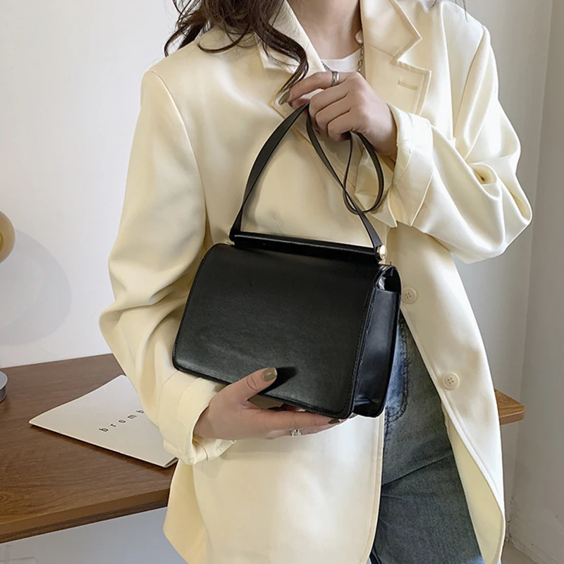 

Shoulder Bag for Women Brand Retro Solid Simple PU Leather Crossbody Fashion Flap Spring New Design Handbags Underarm Female Bag