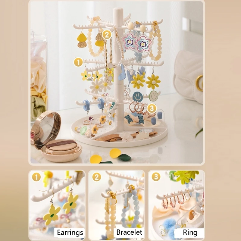 

2/3/4-Tier Hanging Jewelry Organizer Tabletop Standing Earring Necklace Holder Display Stand Bracelet Tray Jewelry Tower