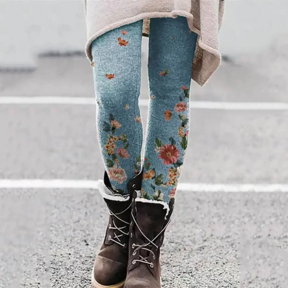 

Stylish Trousers Autumn Bottoms Warm Floral Print Long Pants Skin-friendly